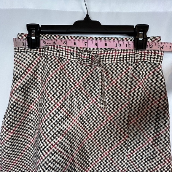 H&M Divided Houndstooth Plaid Tan Red Stripes Belted Preppy Mini Skirt Size 6 - Picture 8 of 10